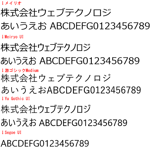各フォントの見た目の違い