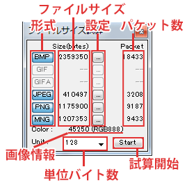 ファイルサイズ試算ウィンドウ