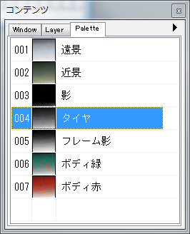 コンテンツウィンドウ （パレットリスト）